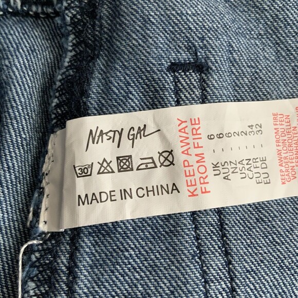 Nasty Gal Collection Wide Leg Jeans Women Size 2 Blue Patch Pocket - Picture 7 of 11